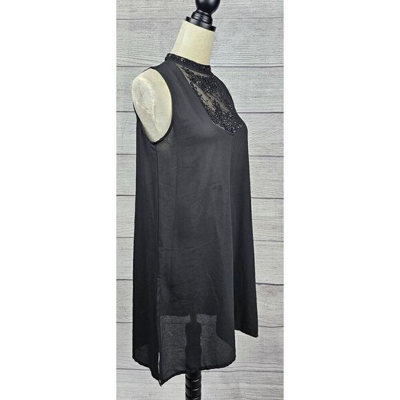 Zara Basic Sheer Sleeveless Beaded Dress Black Size Small - Picture 4 of 7